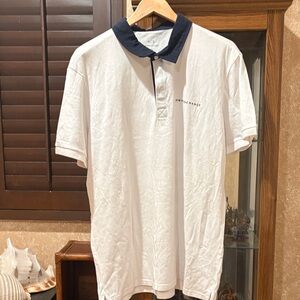 Armani Exchange White Polo with Dark Blue Collar